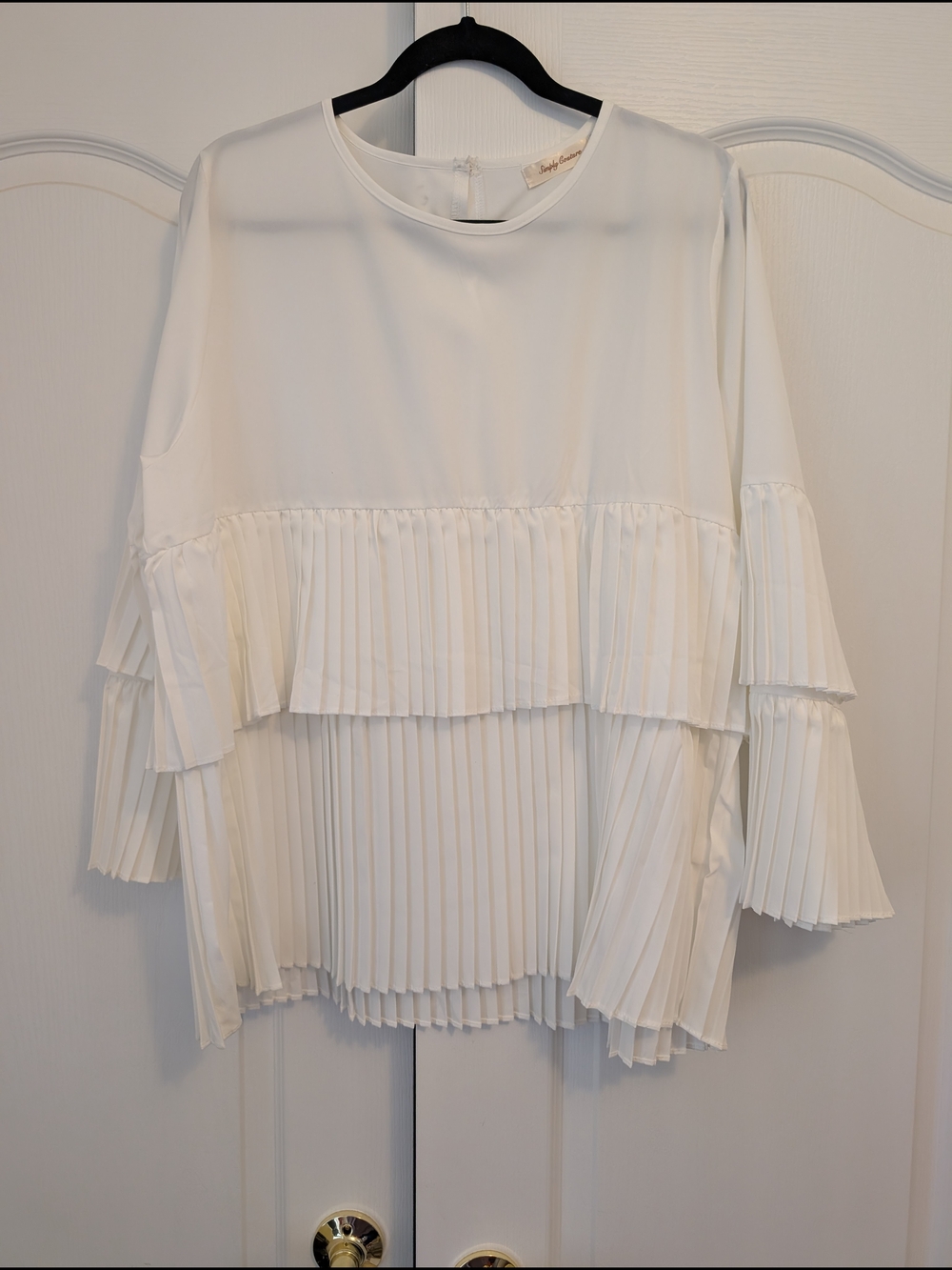 Pleated Tiered White Women's Blouse